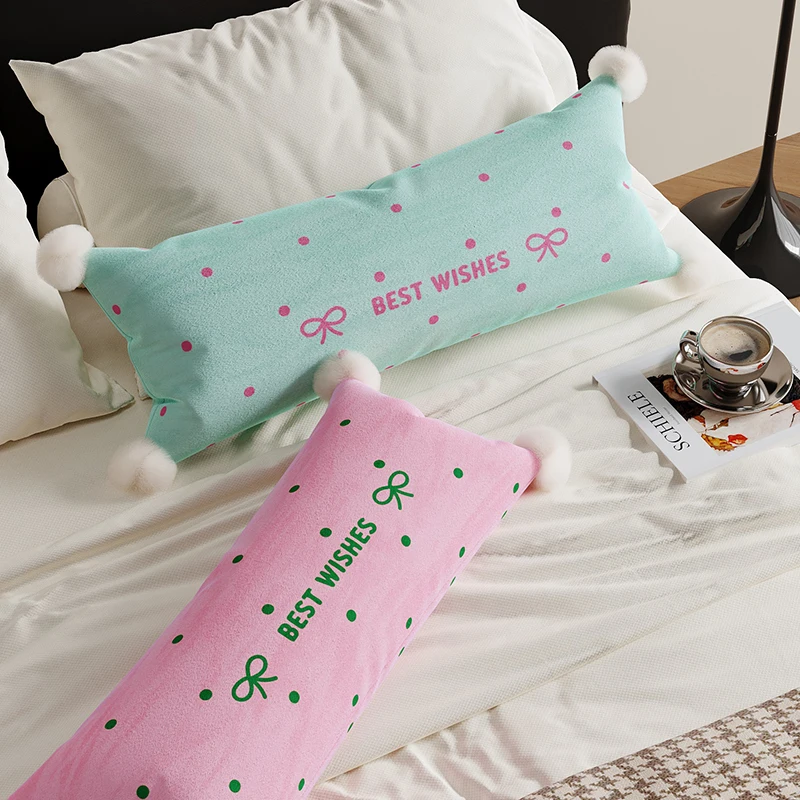 Simple Korean Style Long Dot Pattern Sofa Pillow Creamy Home Living Room Office Naptime Cushion Rectangular Polyester Fiber