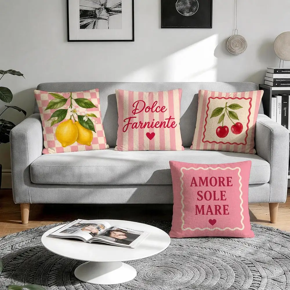 Italian Vintage Girl Style Cushion Cover Natural Breathable Durable Linen Printed Decor Pillow Case Sofa Bedroom