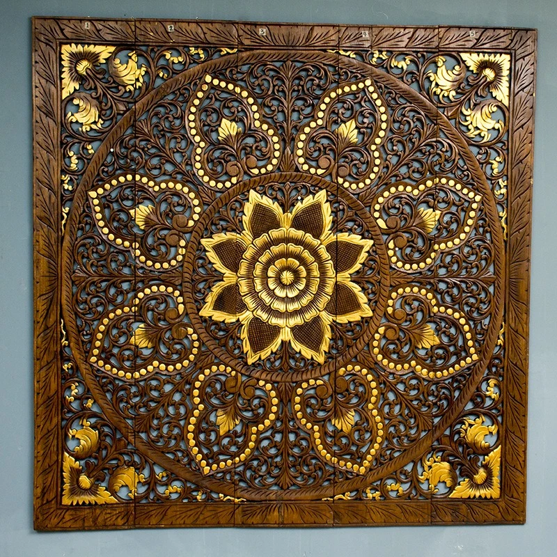 Wood carving South East Asia style teak hand-carved 1.8 meters large lobby wall decorative background wall