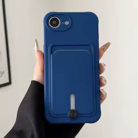 Push Card Bag Slot Holder Wallet Case For iPhone 16E 16 15 14 11 12 13 Pro Max Plus Mini SE4 X XS XR Shockproof Silicone Cover