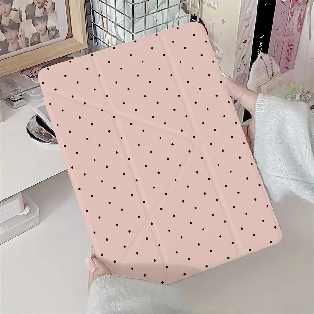 Y-Fold Edge High Clarity Tablet Case for Apple iPad Pro 11 2024 Mini 6 8.3 Inches with Pencil Holder Same Small Pink Polka Dots