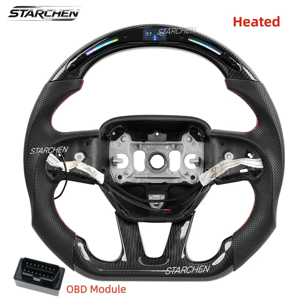 Real Carbon Fiber Smart Colored LED Steering Wheel for Dodge Charger Challenger Durango Srt Hellcat 2015-2026 (Heated)