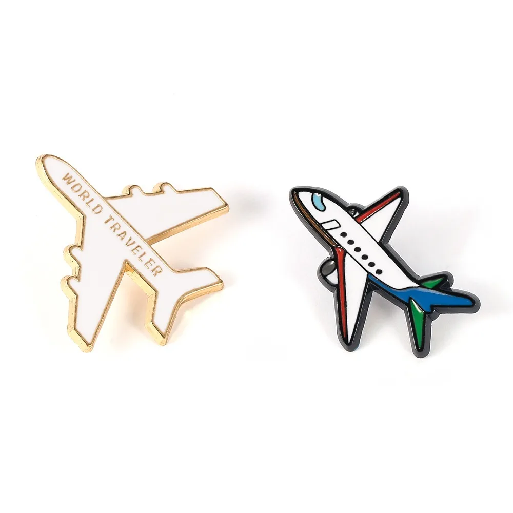 Creative Cartoon Airplane Lapel Pin Airliner Funny Metal Enamel Badge Simple Fashion Letter Aircraft Brooch Jewelry Gift