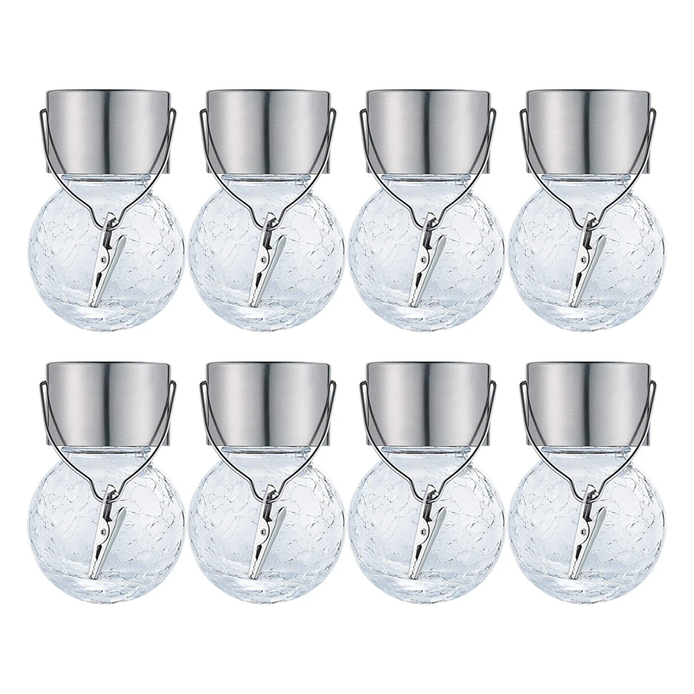 

8Pcs Glass Chandelier Solar Powered Hanging Lamp Outdoor Decorative Light Hanging Crack Ball Lamp Garden Party Wedding