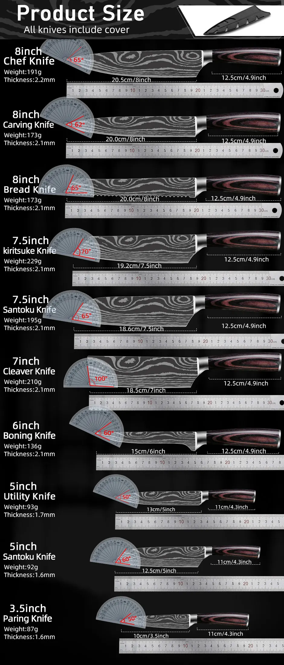 Kitchen Knives Chef Knife 7CR17 High Carbon Stainless Steel Damascus Drawing Gyuto Cleaver Set Slicer Santoku Knife