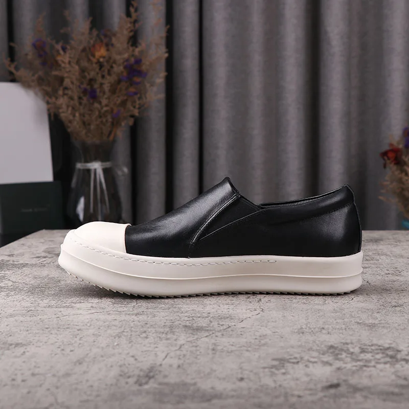 

Men Casual Shoes Loafer Genuine Leather Luxury Trainers Women High Street Summer Flats Black White Sneakers