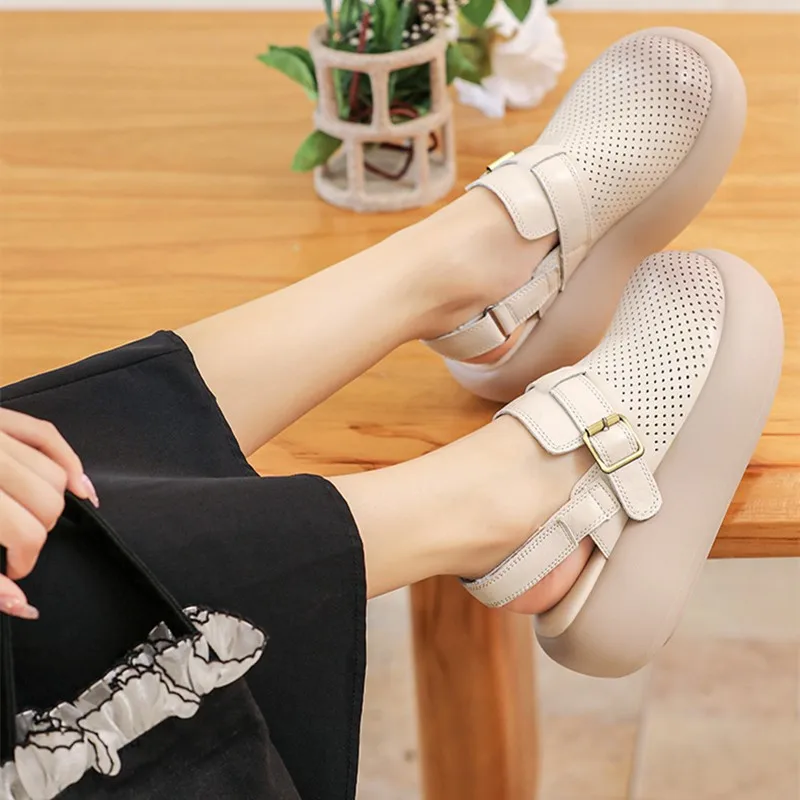 2024 New Summer Women's Genuine Leather Roman Sandals Fashion Casual Women's Platform Sandals Women Platform Sandals