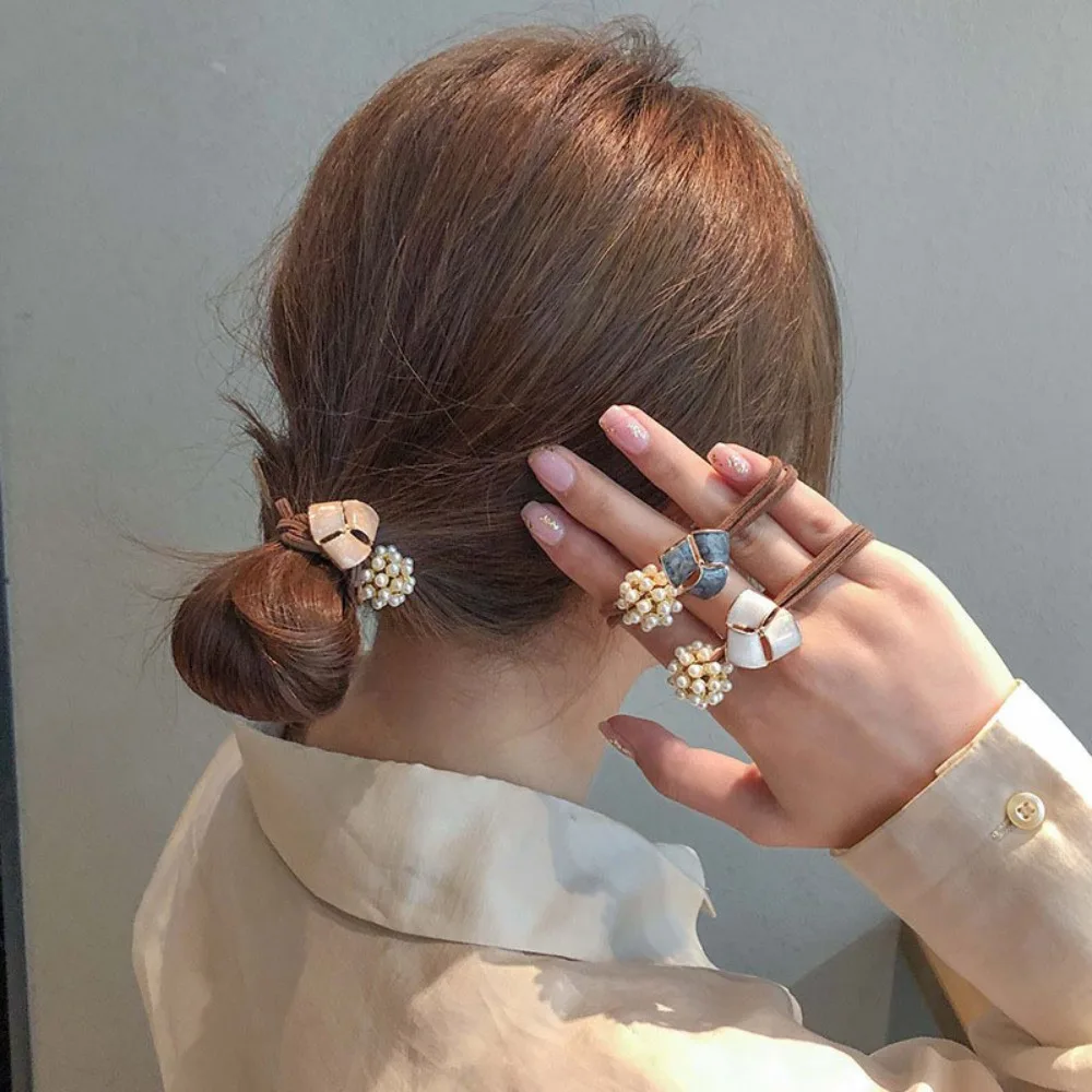 Повязка на голову с минеральным камнем и жемчугом, высокоэластичная двухслойная завязанная японская повязка для волос, резинка для волос без вреда