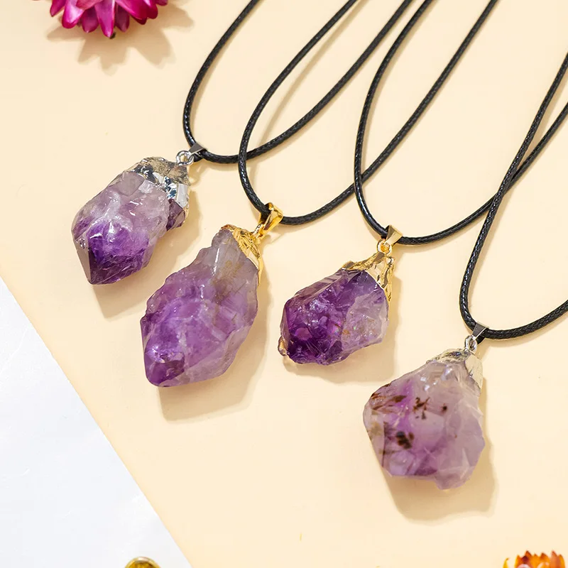 atural Amethyst  Wand Crystal Point Pendants - Healing Chakra Reiki Quartz Stones For Necklace Jewelry Making  Meditation Gift