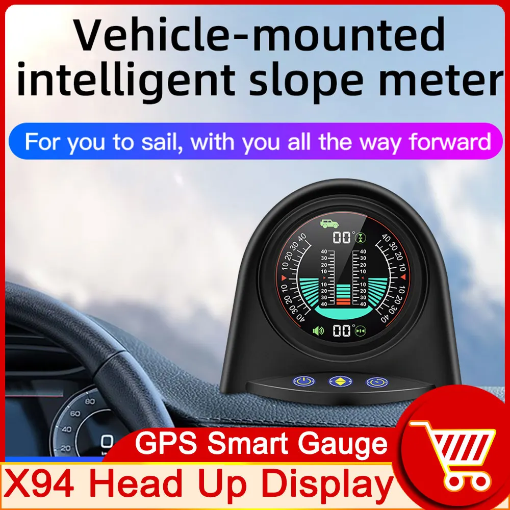 X94 GPS Head Up Display Universal Car Digital Inclinometer Slope Meter Level Gauge Tilt Indicators Car Roll Angle Pitching Angle