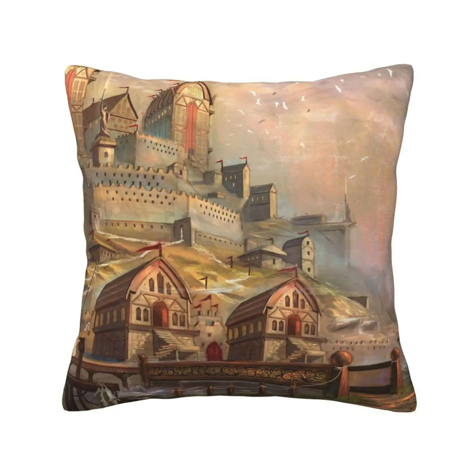 Castle On The Hill Bedroom Office Hug Pillowcase Castle Hill Farm Fantasy River Village Town Fort Medieval