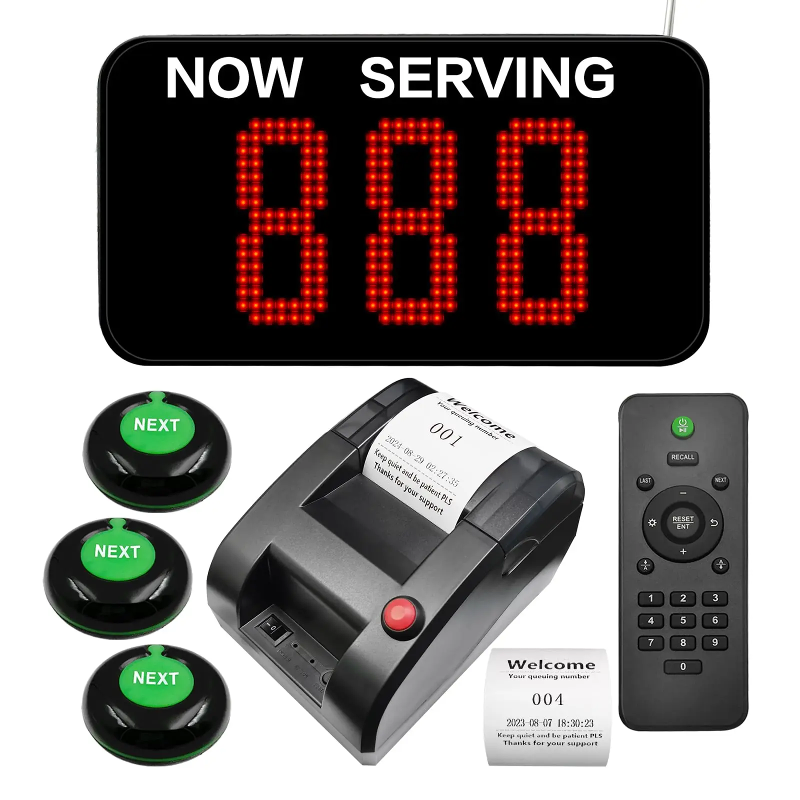 Wireless Queue Management System with Display And 3 Call Buttons Thermal Printer for DMV Bank Clinic Deli Waiting Line