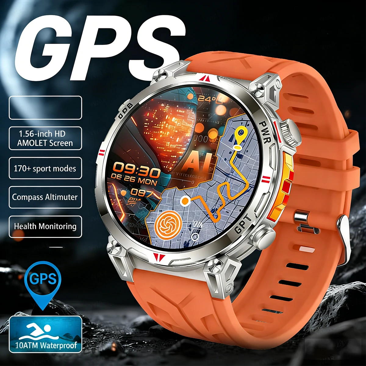 

Спортивные умные часы с монитором сердечного ритма и кислорода в крови, водонепроницаемые Bluetooth-вызовы, GPS-компас, позиционирование для отслеживания фитнеса