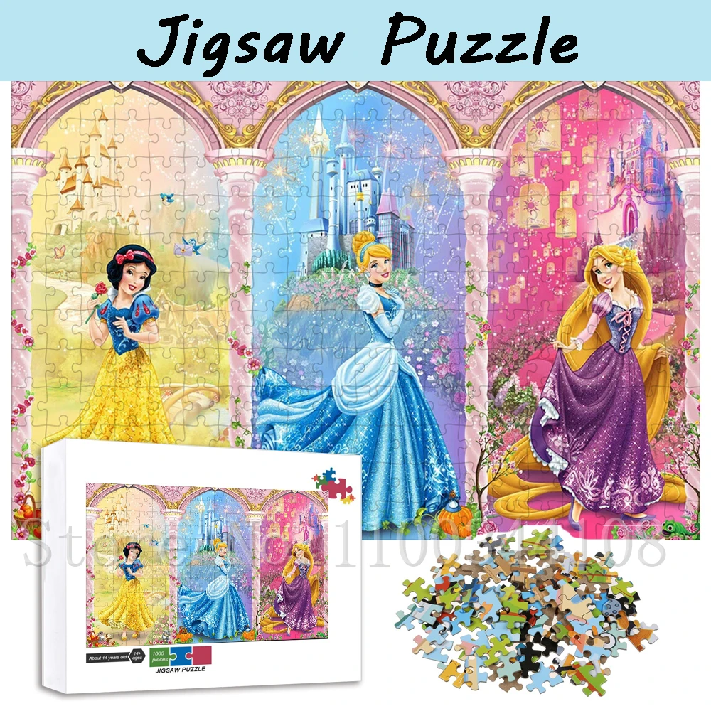 300/500/1000 Pcs Puzzles Disney Princess Snow White Rapunzel Cinderella Jigsaw Puzzles for Children Education Stress Relief Toys