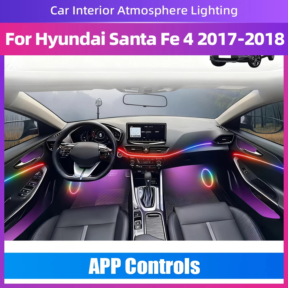 

Для Hyundai Santa Fe 4 2017-2018 украшение RGB Symphony светодиодная лента окружающего освещения с всеми красочными эффектами и режимами освещения