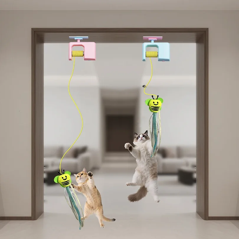 BOOTEELY Interactive Hanging Cat Retractable String RechargeableToys for Indoor Kittens and Bored Adult with 3 Flying Feathers