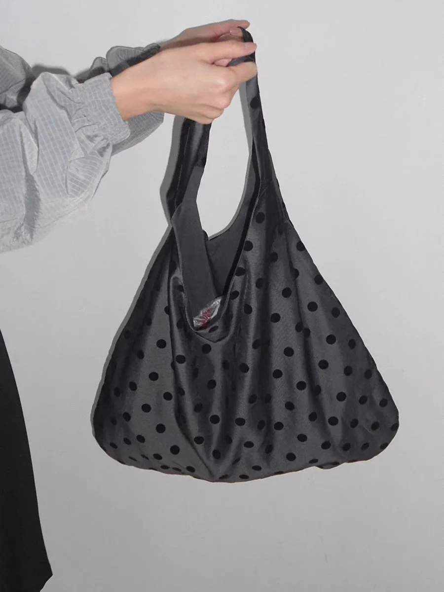 大容量水玉ハンドバッグ トレンドの和風 かわいい水玉模様 シングルショルダー キャンバスバッグ 若者向け ショッピングバッグ