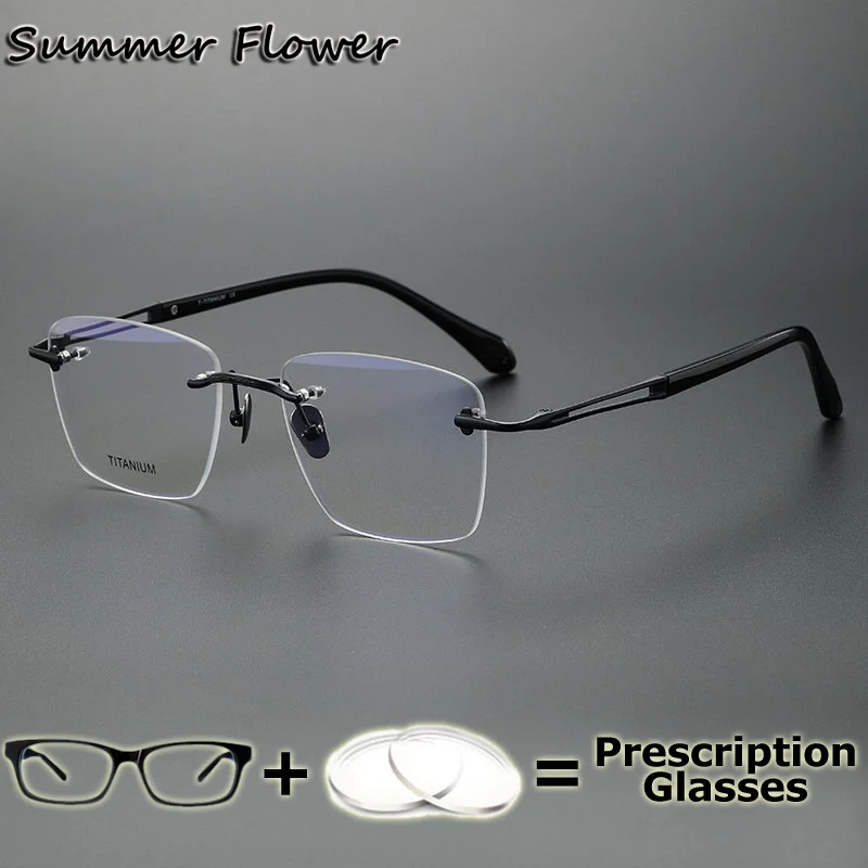 

Rimless Glasses Gentlemen Prescription Glasses Fashion Deign High End Frameless Progressive Photochromic Anti Blue Ray Glasses