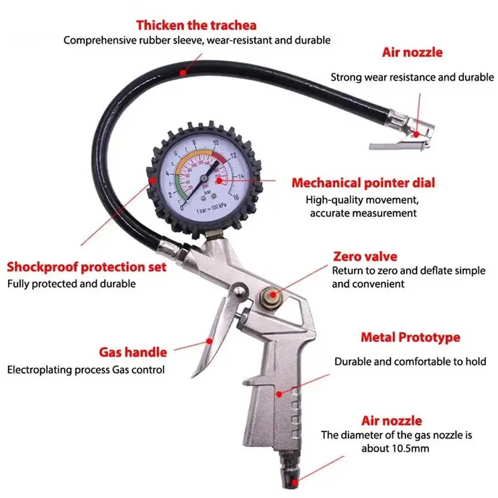 Tire Air Pressure Monitoring Gauge Car Motorcycle Multifunctional High-precision Tester Compressor Dial Meter Inflator Pump Tool