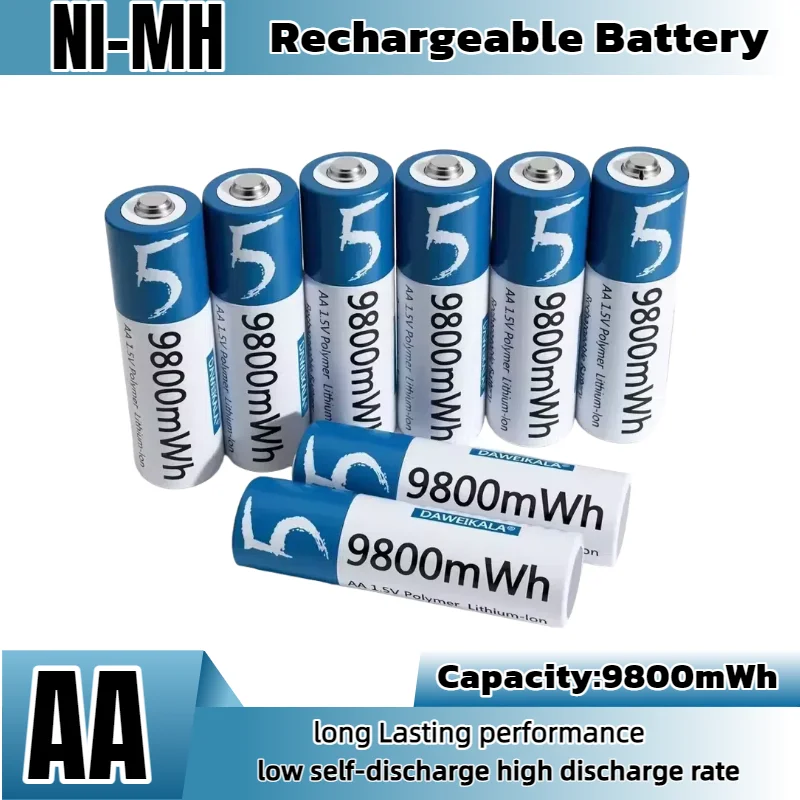

1.5V AA Lithium-ion Rechargeable Battery 9800mWh High Capacity for Remote Control, Mouse, Small Fan, Electric Toy, Flashlight