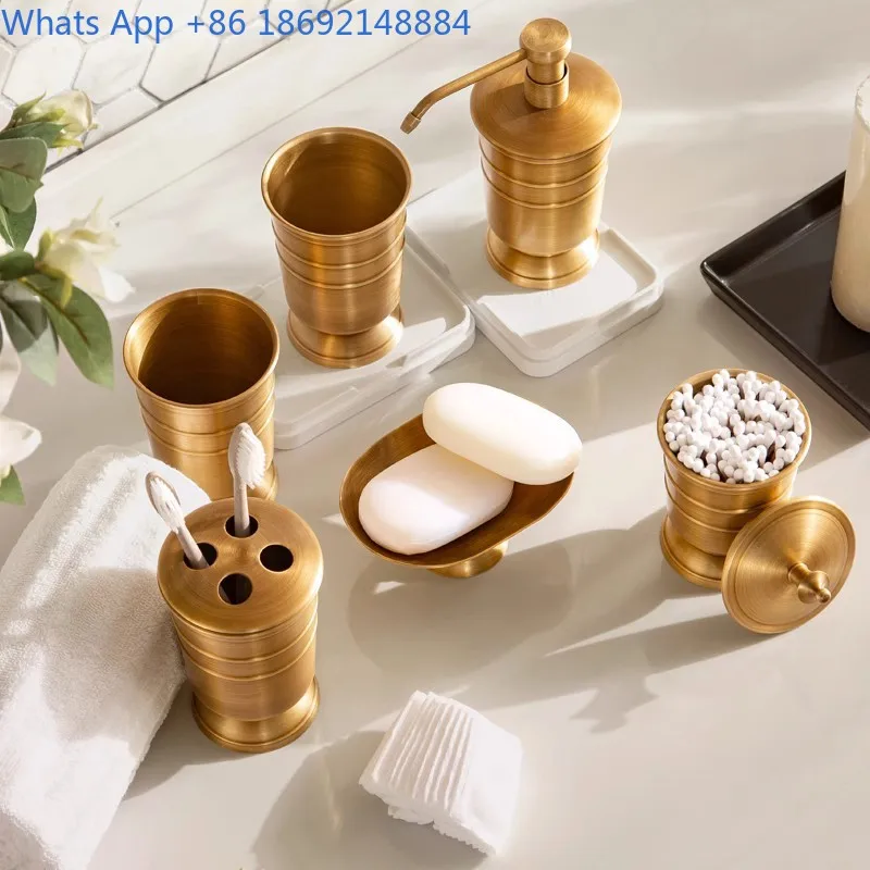 All-Copper Bathroom Toiletries Set with Drainage Toothbrush Cup Holder, Mouthwash Cup, and Press-Type Hand Sanitizer Bottle