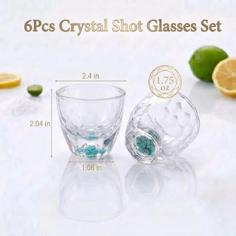 1/2/4 Pcs 50ml Turquoise Crystal Shot Glasses Luxury Diamond Cutting Wine Tasting Cup Perfect Vodka Soju Sake Master Teacup