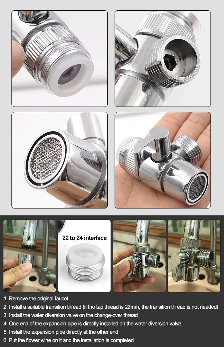 Küchen armatur Waschbecken Dusch spray Wasserhahn Ausziehdüse Wasserfall 3-Wege-Anschluss Waschbecken Bad WC Wasserhahn Kopf – Detail 7