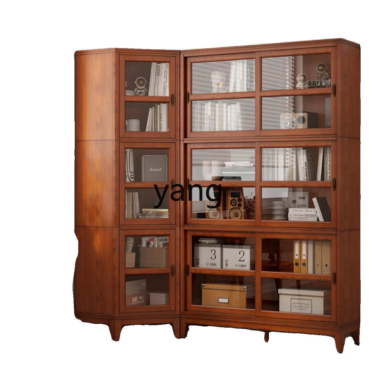 

LTT solid wood corner bookcase household wall living room corner shelf with door floor combination