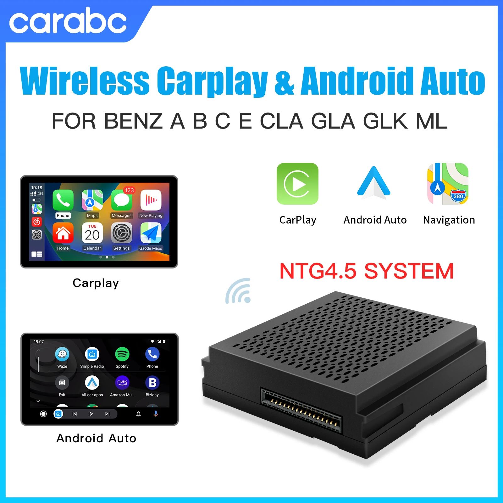 CARABC Carplay اللاسلكية مناسبة لمرسيدس بنز A B C E CLA GLA GLK ML Sprinter NTG4.5 بيكر وحدة أندرويد الملاحة التلقائية #1