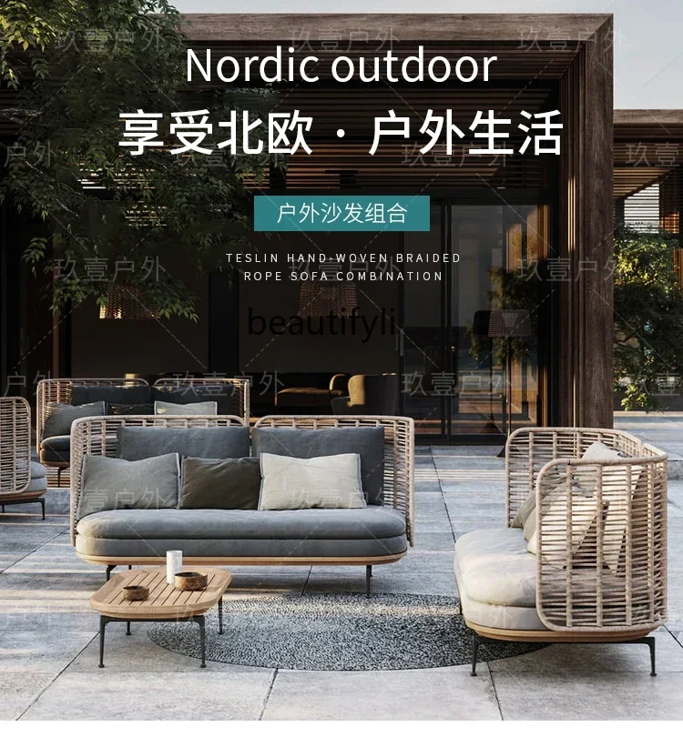 

Outdoor teak sofa coffee table combination villa outdoor leisure sofa chair courtyard rattan furniture420