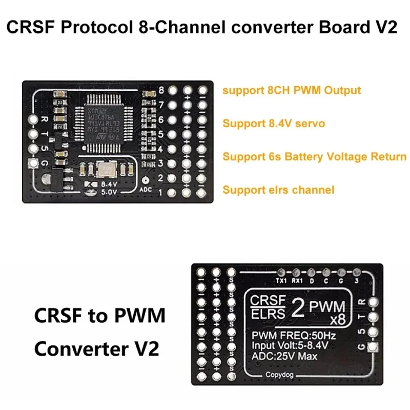 ELRS CRSF to 8CH PWM Converter Board HV Servo Support 6S Telemetry Adapter for FPV Drone RC Accessories