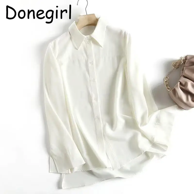 

Donegirl 2023 New Women Spring Long Sleeve Solid Casual Single-breasted Button Shirt Loose Versatile Slit Tops Female Blouses