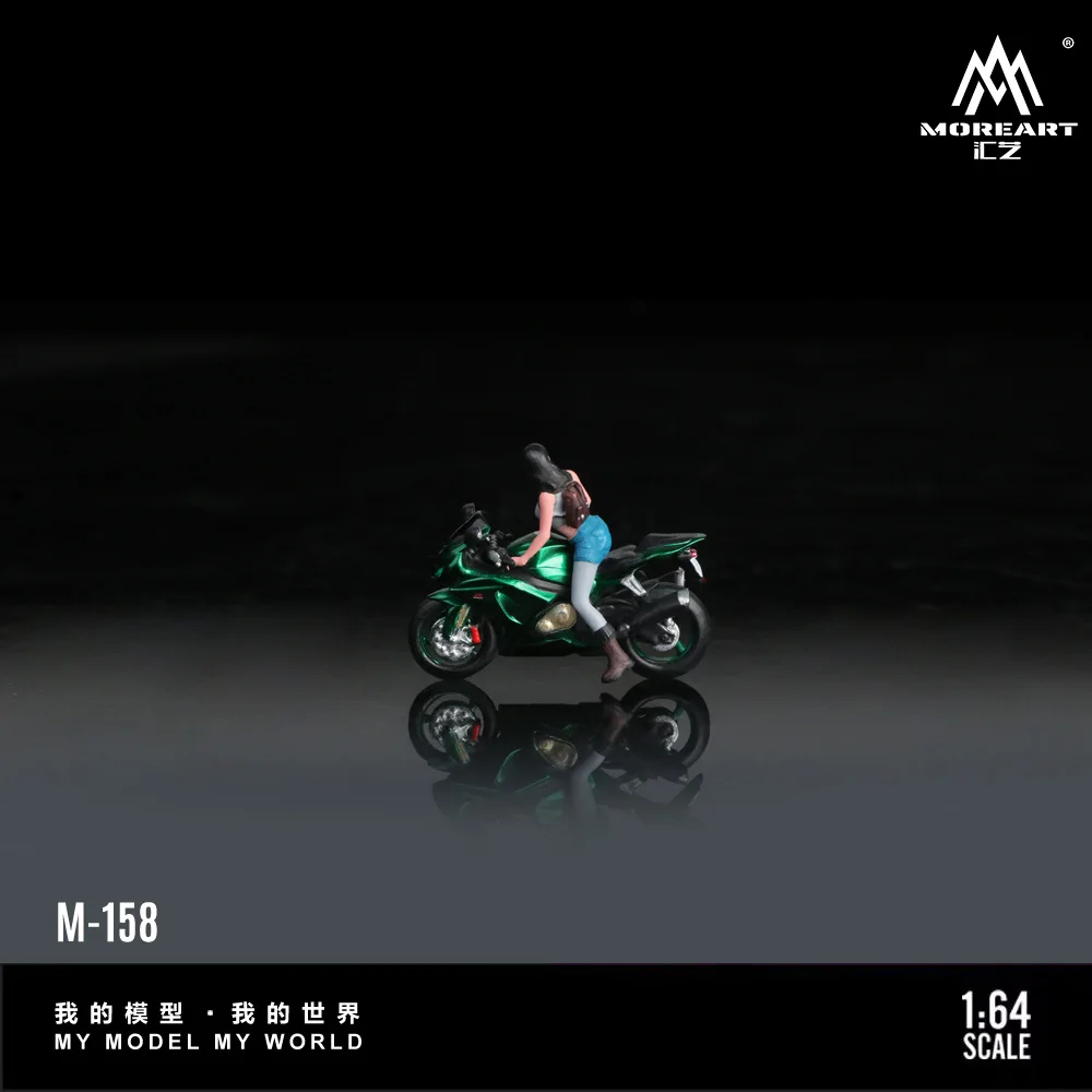 MoreArt 1:64 Green Motorcycle Action Figure Resin Model, Miniature Scene Decoration Gift&Display