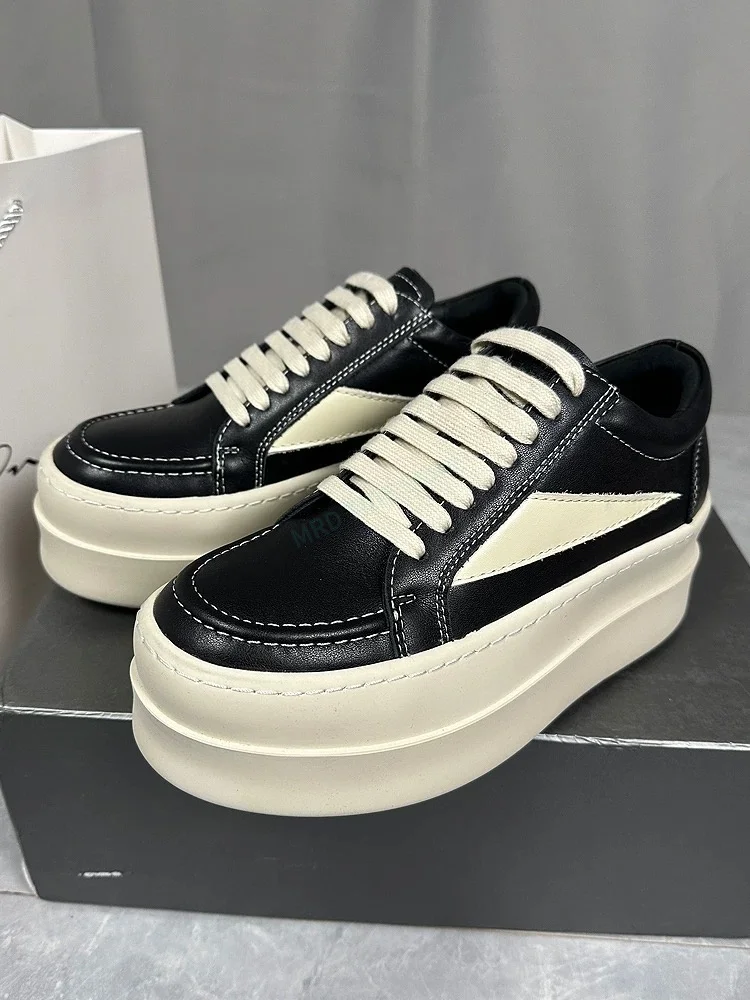 

Brand Retro Genuine Leather Men Casual Shoes High Quality Designer Women Luxury Platform Increasing Thick Sole 6 Cm Sneakers