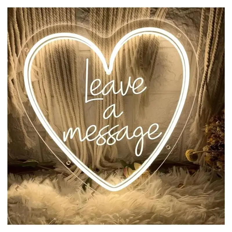 Leave A Message Neon Sign Heart Light USB Powered 3D Engrave For Wedding Guestbook Reception Art Decor Illuminated