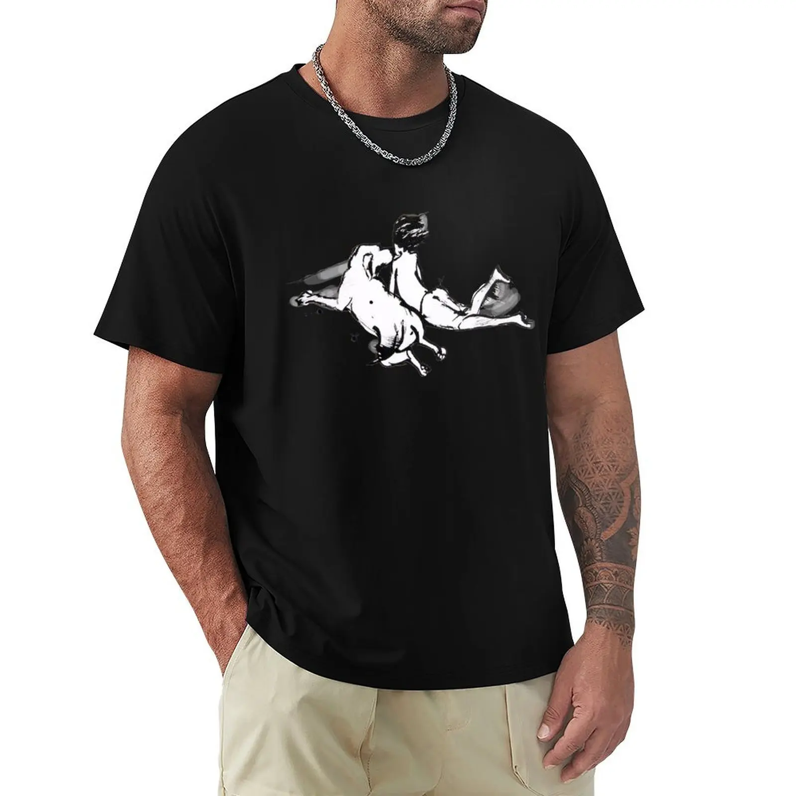 Sneaky Kisses is a drawing of a boy and his pet dog T-Shirt t shirt man luxury T-Shirt