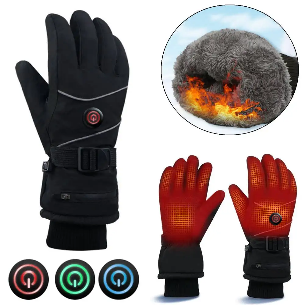 

Heated Gloves Touch Screen Heating Thermal Gloves 3 Heat Levels DC Rechargeable Winter Waterproof Windproof Ski Gloves