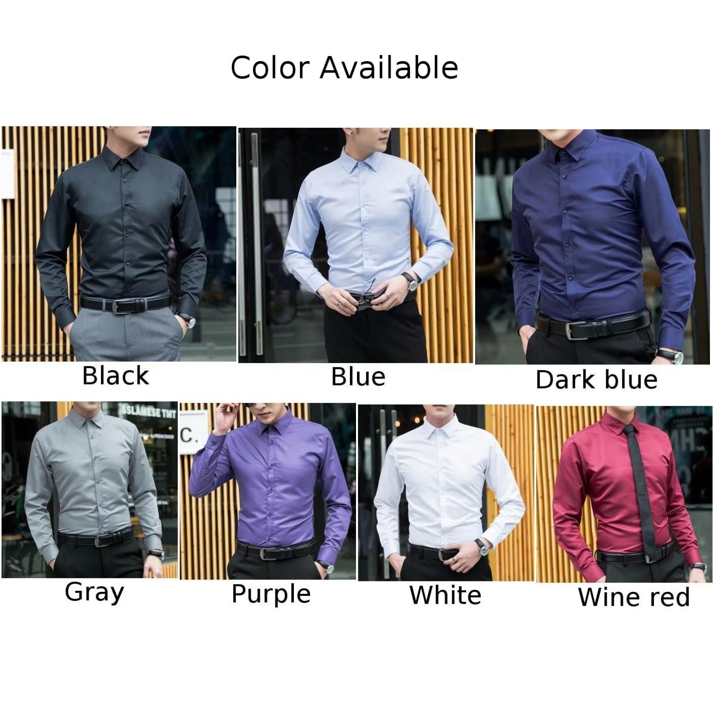 Men\'s Formal Business Shirts And Blouses Solid Color Long Sleeve Slim Casual Party Shirt Top Clothing Male Clothing