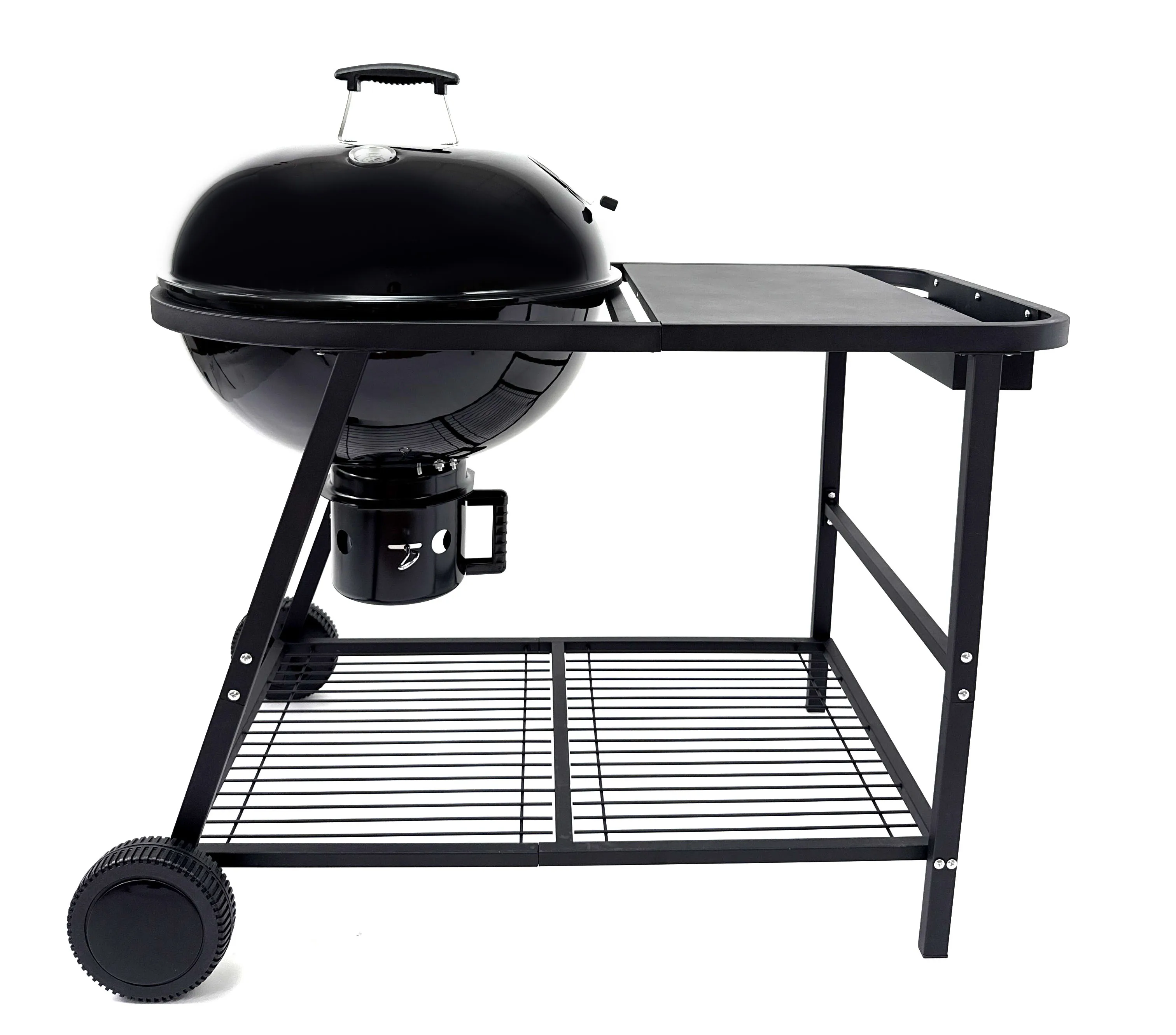 22.5 Inch Kettle Grill BBQ Charcoal Grill Premium Steel Outdoor Garden Movable Grill with Side Table Trolley