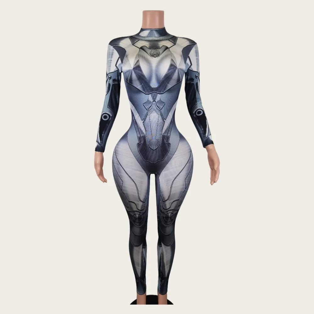 

Fashion Robot Cosplay Costume Lady Stage Performance Festival Outfit Sexy Rhinestone One Piece Bodysuit Women Party Bodycon Wear