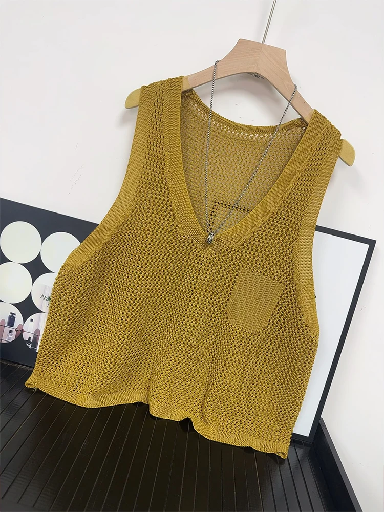 

High Quality Summer Thin Cut Hollowed Out Linen Knit Vest Vest for Women's Outerwear, Loose Fitting Vest for Women's Outerwear