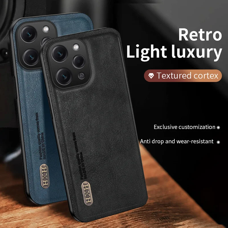 Retro PU Leather Case Build-in Iron Plate on Magnet Car Mount Shockproof Cover For Xiaomi Redmi 12 Redmi12 4G