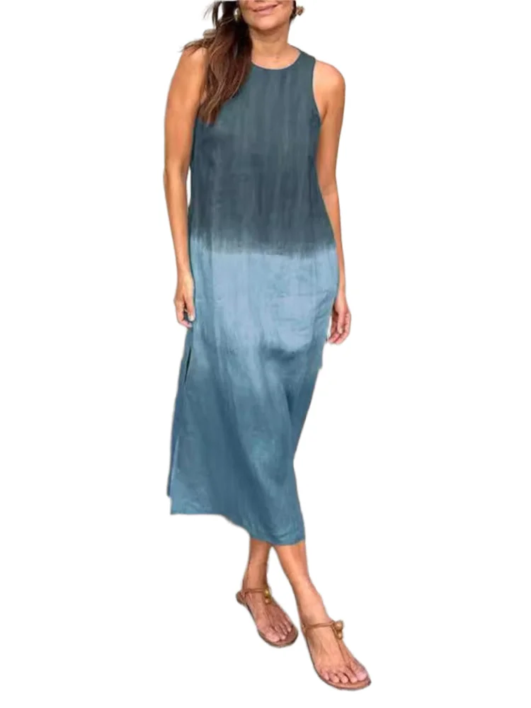 

Summer Women's Casual Sleeveless Holiday Dress Fashion O Neck Elegant Casual Loose Beach Party Dresses Robe Femme Women Clothes