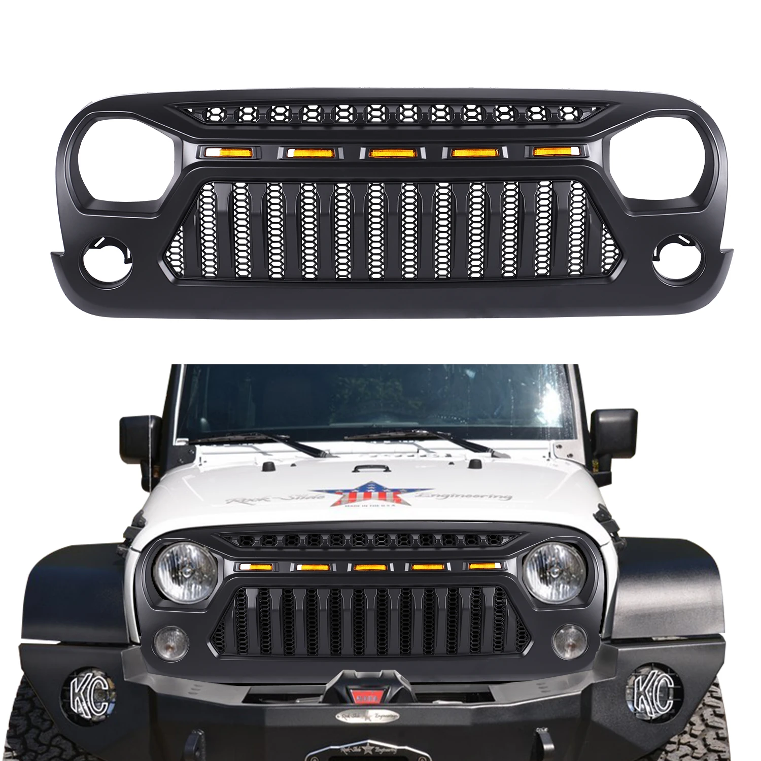 Yellow Led Front Grille Car Grills for Jeep Wrangler JK 2007-2017 LANTSUN J395