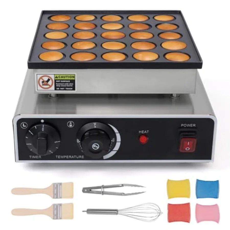 

Mini Dutch Pancake Maker 25PCS Commercial Non-stick Electric Pancake Baker 950W for Home Kitchen with Silver Color and Durable