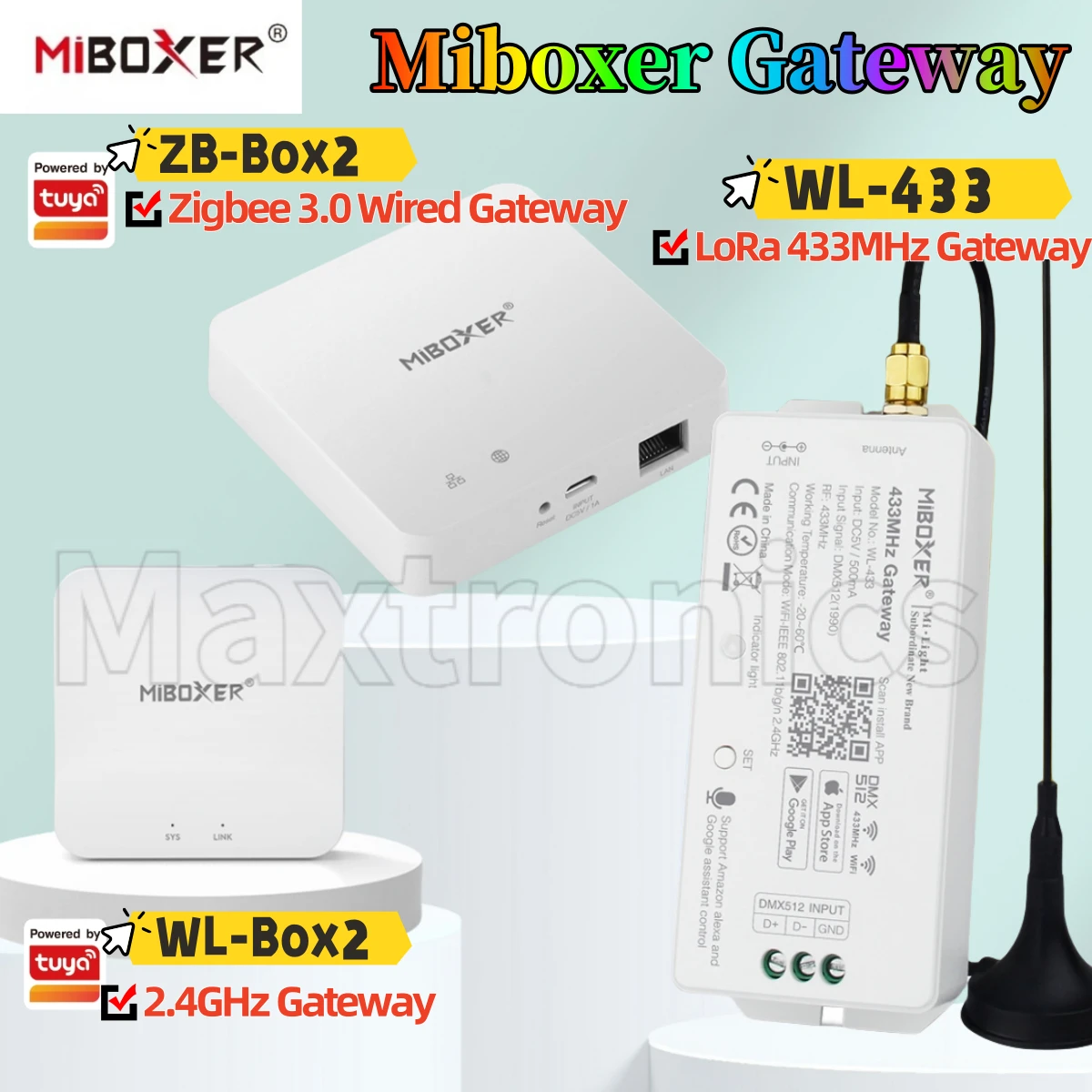 NEW Miboxer LED Gateway WL-Box2 DMX512 2.4GHz TUYA App /ZB-Box2 Zigbee 3.0 Wired /WL-433 LoRa Gateway Third Party Voice Control