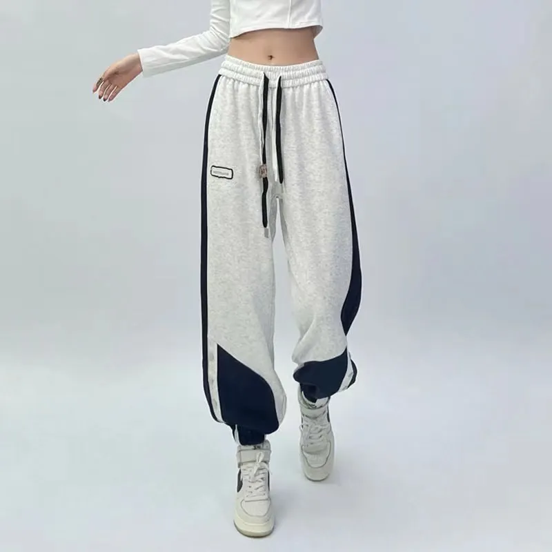 Autumn New Patchwork Wide-leg Pants Women's Casual Red High Street Bunches Loose Slim Straight Leg Pants