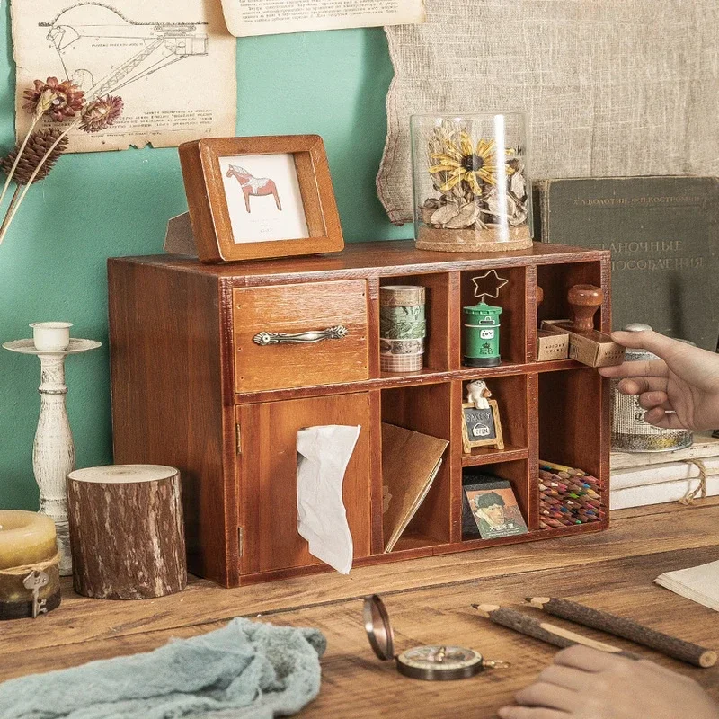 Solid Wood Desk Organizer – High Capacity Stationery Rack, Multifunctional Desktop Storage, Stable  Office Supplies.