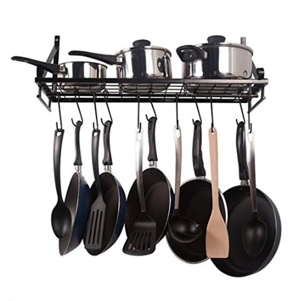 

Wall Mounted Pot Holders Shelves Pots Pans Hanging Organizer Pot Lid Utensil Holder Coffee Mug Rack