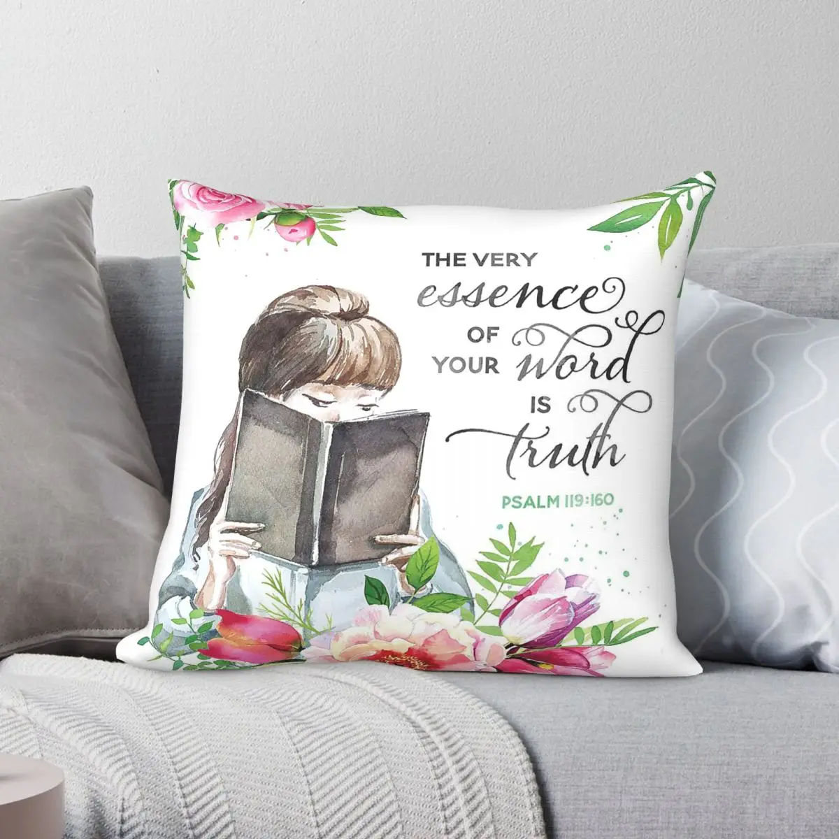 Housse de coussin carrée décorative avec fermeture éclair, en polyester, lin et velours, imprimée « Your Word Is Truth »